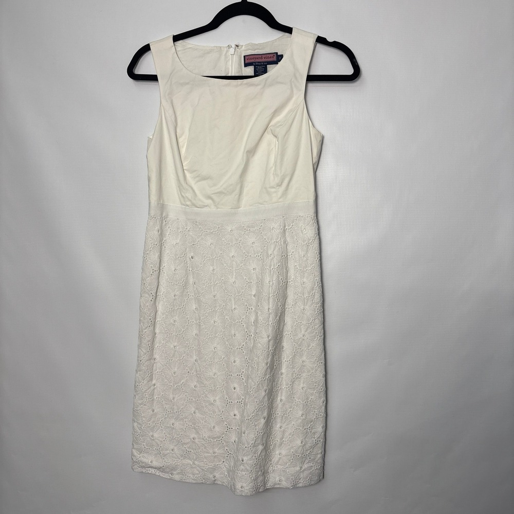 Vineyard Vines White Eyelet Cotton Sleeveless Sheath Dress Size 2 Preppy Summer
